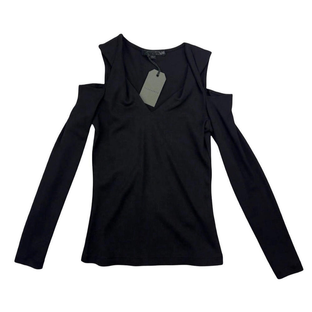 AllSaints Nerino Long Sleeve Cold Shoulder Top Black Size US 0